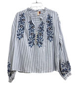 Pilcro Anthropologie Embroidered Striped Boho Blouse Blue White Long Sleeve M Photo 0