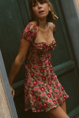 For Love & Lemons Amelia Floral Off Shoulder Mesh Fabric Party Mini Dress XS Photo 0