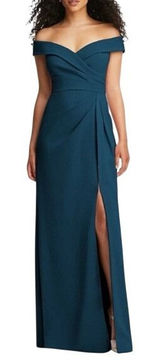 After‎ Six 6872 Off Shoulder Maxi Dress Atlantic Blue Size 4R Bridesmaid Gown Photo 0