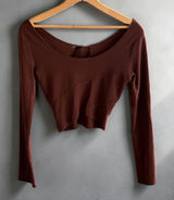 Sadie & Sage Brown Ribbed Long Sleeve‎ Crop Top Small Photo 0