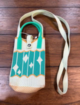 Mini Crossbody Phone Bag in Teal and Cream with Orange Trim Photo 0
