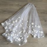 White 3D Floral Applique Tulle Bridal Veil Fingertip Length Single Tier Comb Photo 0
