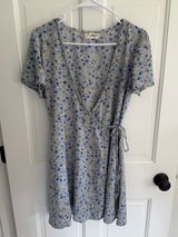 Natural Life Blue Floral Wrap Dress XS Boho Cottagecore Rayon Mini Photo 0