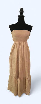 Tan strapless boho maxi dress cottagecore tiered festival size Small Photo 0