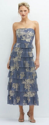After Six Ruffle Tiered‎ Skirt Metallic Pleated Midi Dress Size XS Photo 0