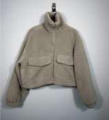 Hollister Cropped Sherpa Fleece Zip Front Jacket XL Beige Teddy Boxy Coat Photo 0
