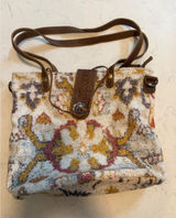 Myra Bag Southwestern Woven Rug Leather Tote Shoulder Bag Bohemian Concho Brown Photo 0