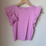 Zara Pink Ribbed Ruffle Sleeve Crop Top | Size M Photo 0