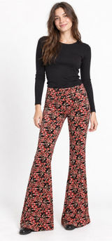 Natural Life Womens Floral Velvet Flare Pants Medium Bell Bottom Boho Festival Photo 0