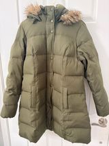Merona Olive Green Puffer Coat with Faux Fur Trim Hood Photo 0