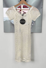 White Fox Crochet Mini Dress Cream Off White Swim Suit‎ Cover Up XS S NWT Photo 0