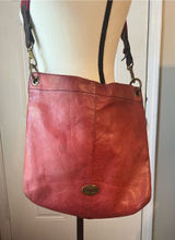 Fossil Red Pink Distressed Leather Crossbody Messenger Bag Large Boho Photo 0