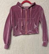 Juicy Couture Velour‎ Cropped Zip Up Hoodie Rhinestone Logo Mauve Pink Medium Photo 0