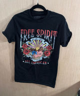 Women Goodie Two Sleeves All American Free Spirit Black Graphic Tee Size Medium Photo 0