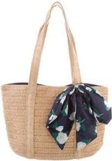 Draper James Straw Bag Woven Tote With Floral Scarf Natural Navy NWT Photo 0
