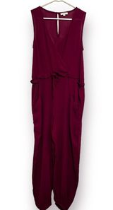 Earthbound Jumpsuit Small Burgundy Red jogger Leg Faux Wrap Sleeveless Gauze Photo 0