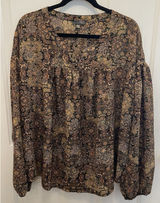 Cotton Bleu‎ Black Floral Long Sleeve Blouse Womens XL Dark Academia Career Photo 0