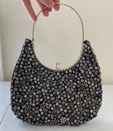 NWOT black silver butterfly floral beaded lined snap small‎ hand bag purse Photo 0