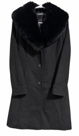Lauren Ralph Lauren Faux-Fur-Collar Wool Blend Coat Black Women's Size 4 Photo 0