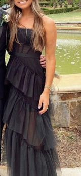 Black Tulle Spaghetti Strap Tiered Fashion Prom Dress Photo 0