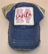 Judith March Santa Baby Distressed Trucker Hat Blue Denim Mesh Snapback Cap‎ Photo 0