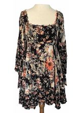 Free People Mini Dress Sz XS Heart Of Gold Dark Floral Boho Bell Sleeve Fairy Photo 0