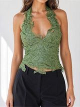 JADED LONDON Roswen Lace Corset Halter Top, Green, 8 (US) Photo 0