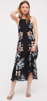 Free People Back To You Side Cut-Out Halter Midi Floral Dress Black Size Medium Photo 0