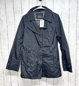 Faded Glory Jacket‎ Women Sz Medium Black Collared Button Front Rain Trench Coat Photo 0