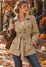 Zara TRF Autumn Trench Coat S Tan Belted Puff Sleeve Y2K Parisian Utility Photo 0