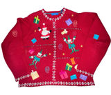 Vtg Karen Scott‎ Ugly Christmas Sweater Women Large Red Cardigan Elf Santa Ramie Photo 0
