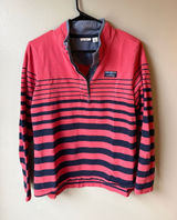 L.L.Bean Coral Pink Navy Striped Quarter Button Pullover Size Medium Photo 0