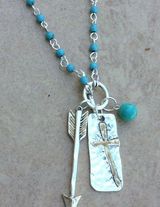 Two Tone Turquoise Bead Cross Arrow Toggle Neck Silver Photo 0