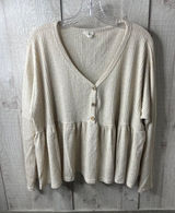 Lovely Melody Womens Beige Waffle Knit Peplum Button Top Size M Oversized Photo 0