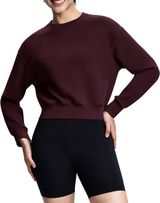 Women's Modal Crew Neck Long Sleeve Cropped Sweatshirt Maroon L New Photo 0