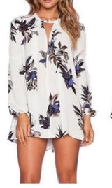 Free People Floral Mini Swing Dress Tunic White Feminine‎ Lace Party Hi-Lo Small Photo 0