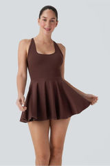 Halara OneForm Seamless Flow Crisscross 2-in-1 Dress Built in Shorts Brown XL Photo 0
