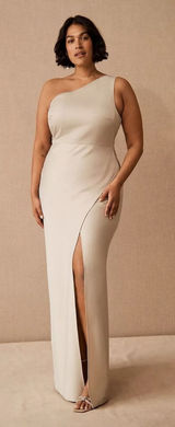 BHLDN Anthropologie Dylan One-Shoulder Satin Side Slit Gown Champagne Womens 8‎ Photo 0