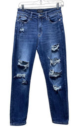 Judy Blue Boyfriend Jeans Women Sz 3/26 Distressed Stretch Denim‎ Blue Photo 0