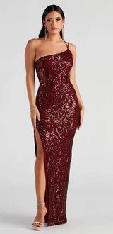 Formal Prom One Shoulder Red Sequin Maxi Dress XS Photo 0