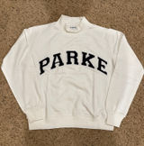 Parke varsity mockneck sweatshirt white and navy L/XL Photo 0