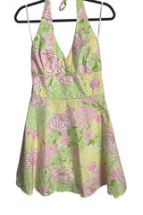 Lilly Pulitzer Size 8 Pink Green Floral Blast Willa Halter Dress Garden Party Photo 0