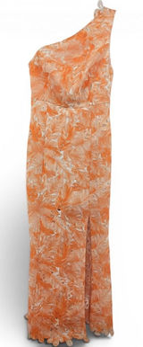 All‎ About May Dress Womens 6 Orange Krestra One Shoulder Floral Lace Midi Slit Photo 0