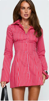 Princess Polly Womens Tawni Red Stripe Lace Up Corset Mini Shirt Dress Size 6 Photo 0