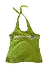 Arizona Jean Co Lime Green Halter Top Y2K Tropical Hibiscus Crop XL Open Back Photo 0