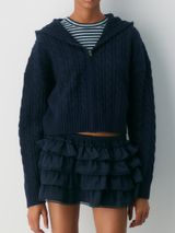 Aritzia Sunday Best Octavia Zip Hoodie Navy Cable Knit Wool XS Cropped Fisherman Photo 0