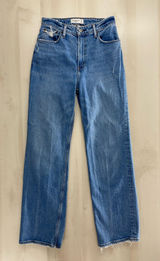 ABERCROMBIE & FITCH 90s relaxed denim jean high rise curve love blue distressed Photo 0