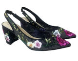 New Betsey Johnson Lira Floral Embroidered Mesh Slingback Heels Blue Sole Sz 8M Photo 0