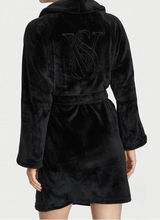 Victoria’s Secret‎ Black Plush Logo Embroidered Short Cozy Bath Robe M/L Photo 0