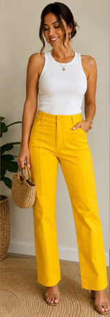 LOFT High Rise Straight Pants Size 2 Golden Yellow Stretch Photo 0